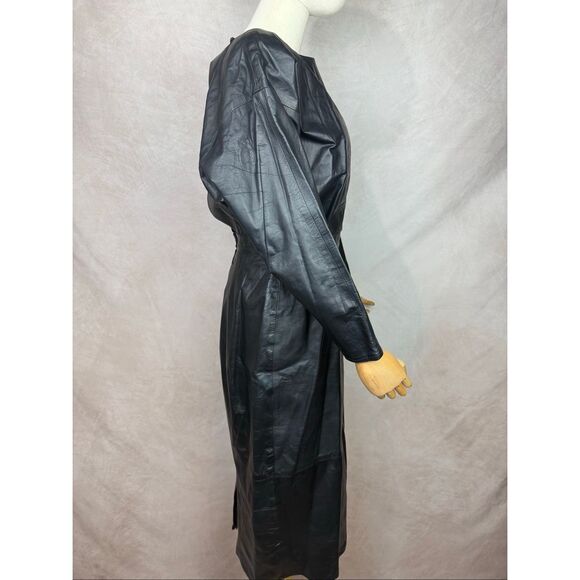 Vintage Designer Leather Dress 1980s Vakko New York Alt Goth Grunge 90s - Picture 8 of 11